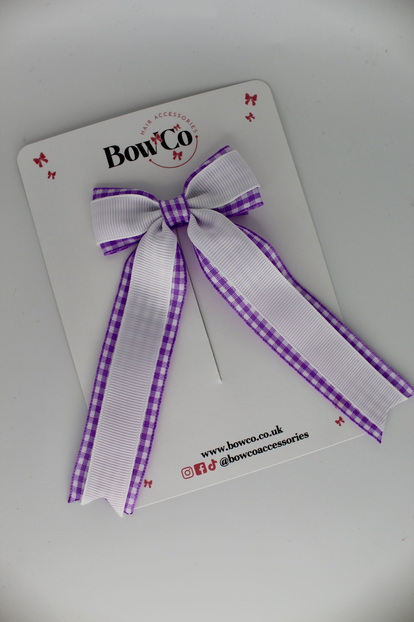 Tuxedo Tail Bow - Lilac Gingham - Clip