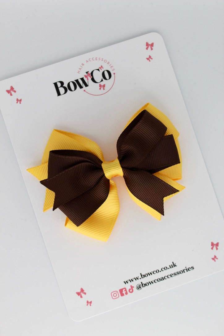 Double Tail Bow - Clip - Brown and Yellow Gold