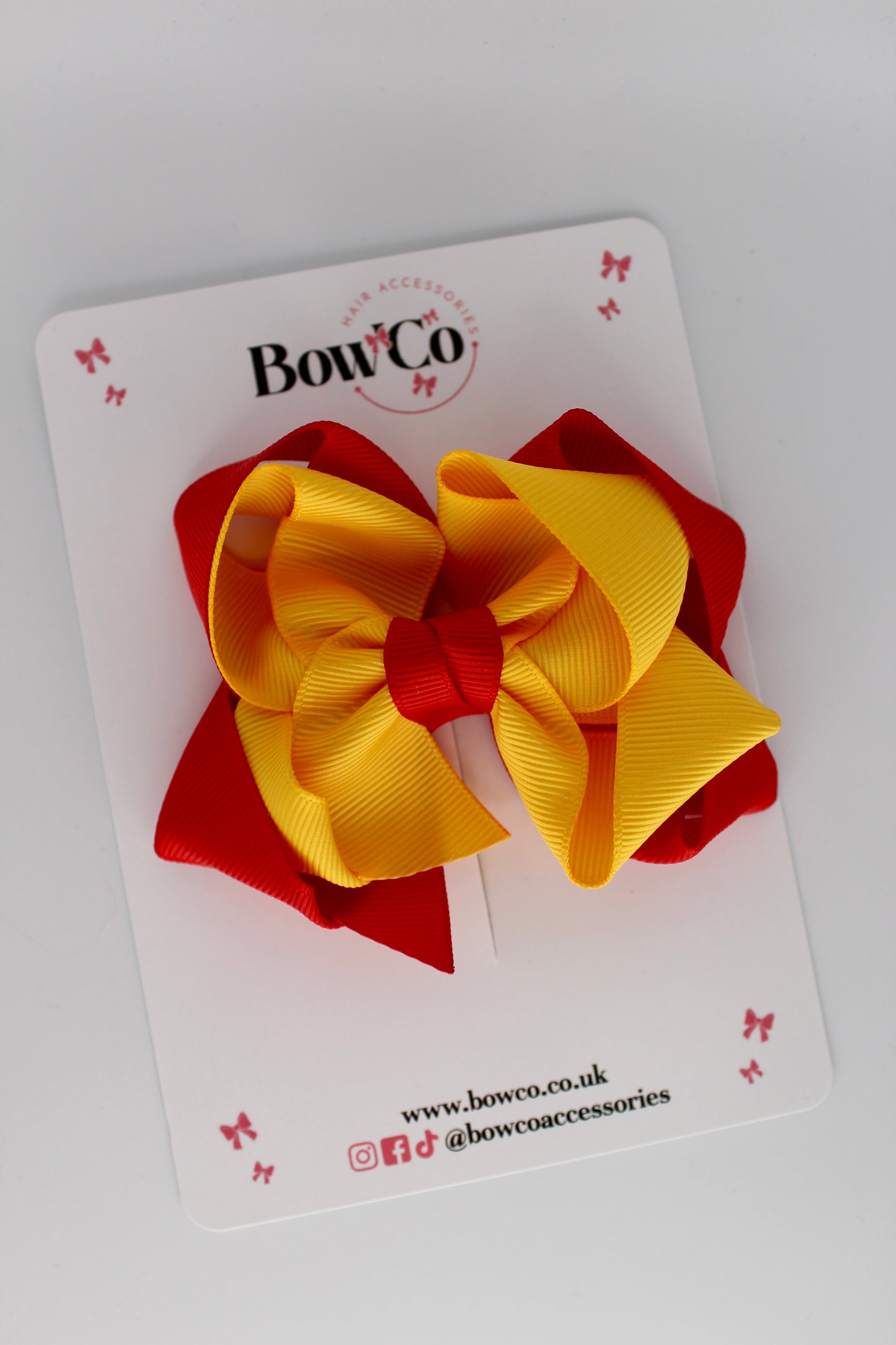 Double Loop School Hair Bow - Red and Yellow Gold