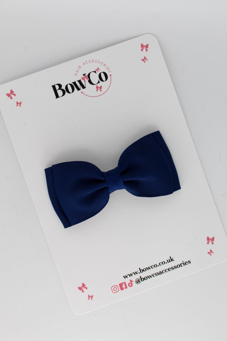 Navy Blue - Double Lapel Bow - Clip