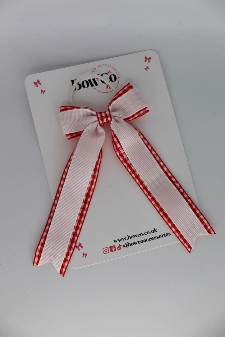 Tuxedo Tail Bow - Red Gingham - Elastic