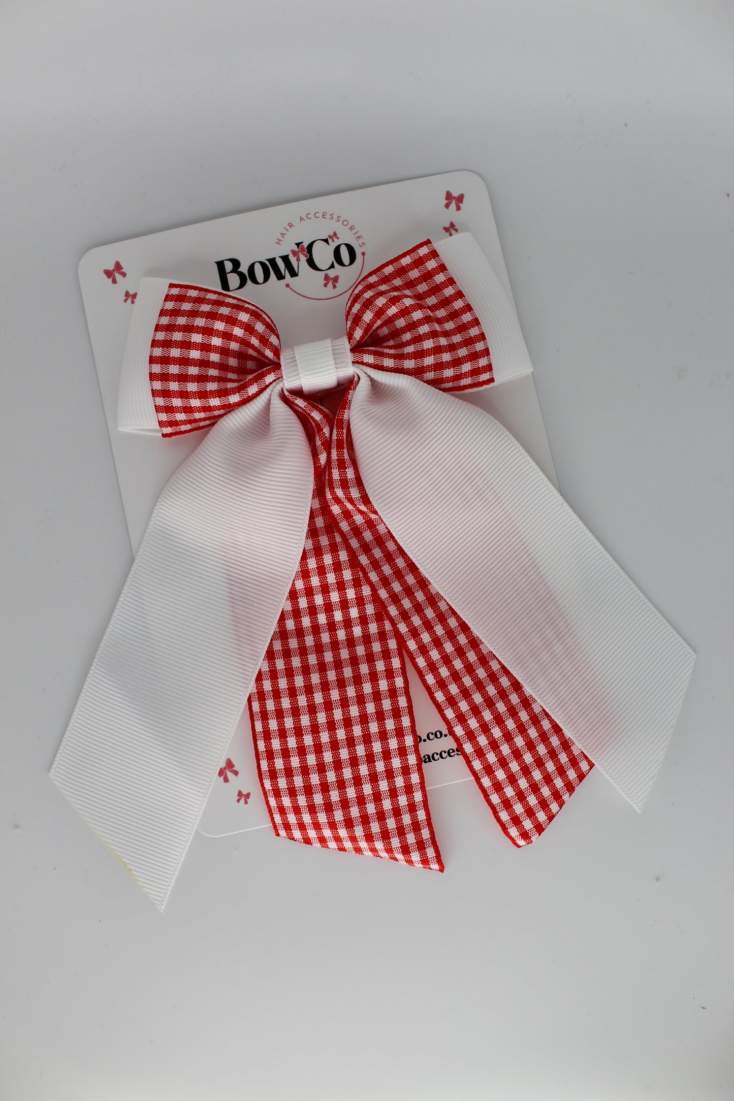 Double Layer Tail Bow - Red Gingham - Clip