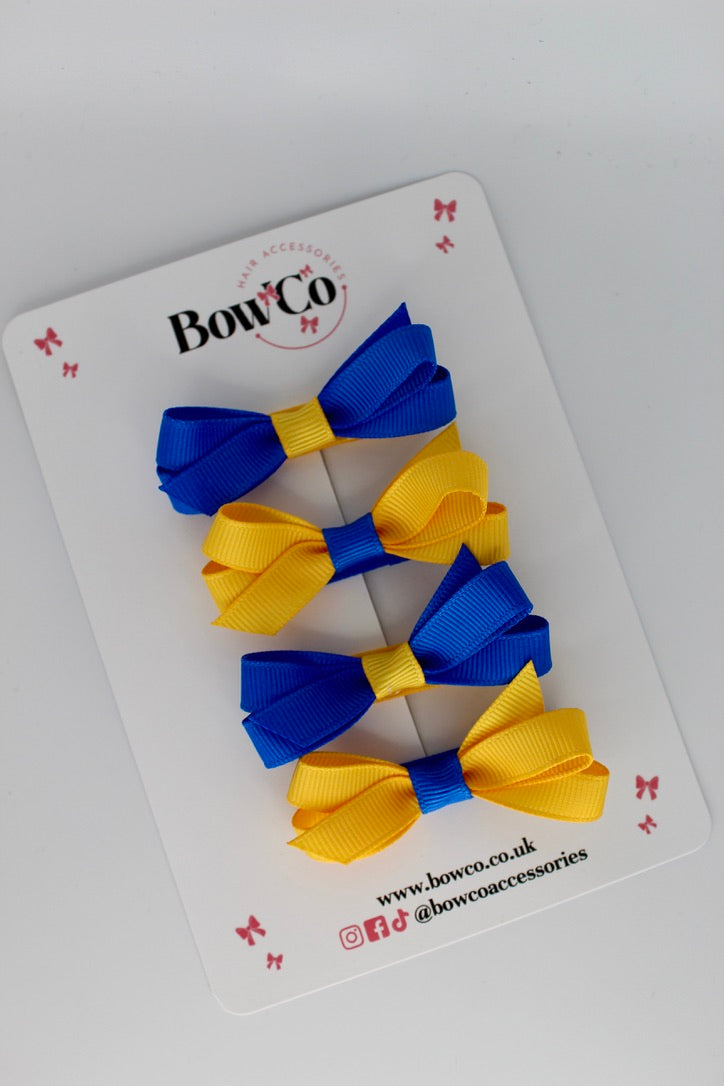 Ballerina Bows - Set of 4 - Clip - Royal Blue and Yellow Gold