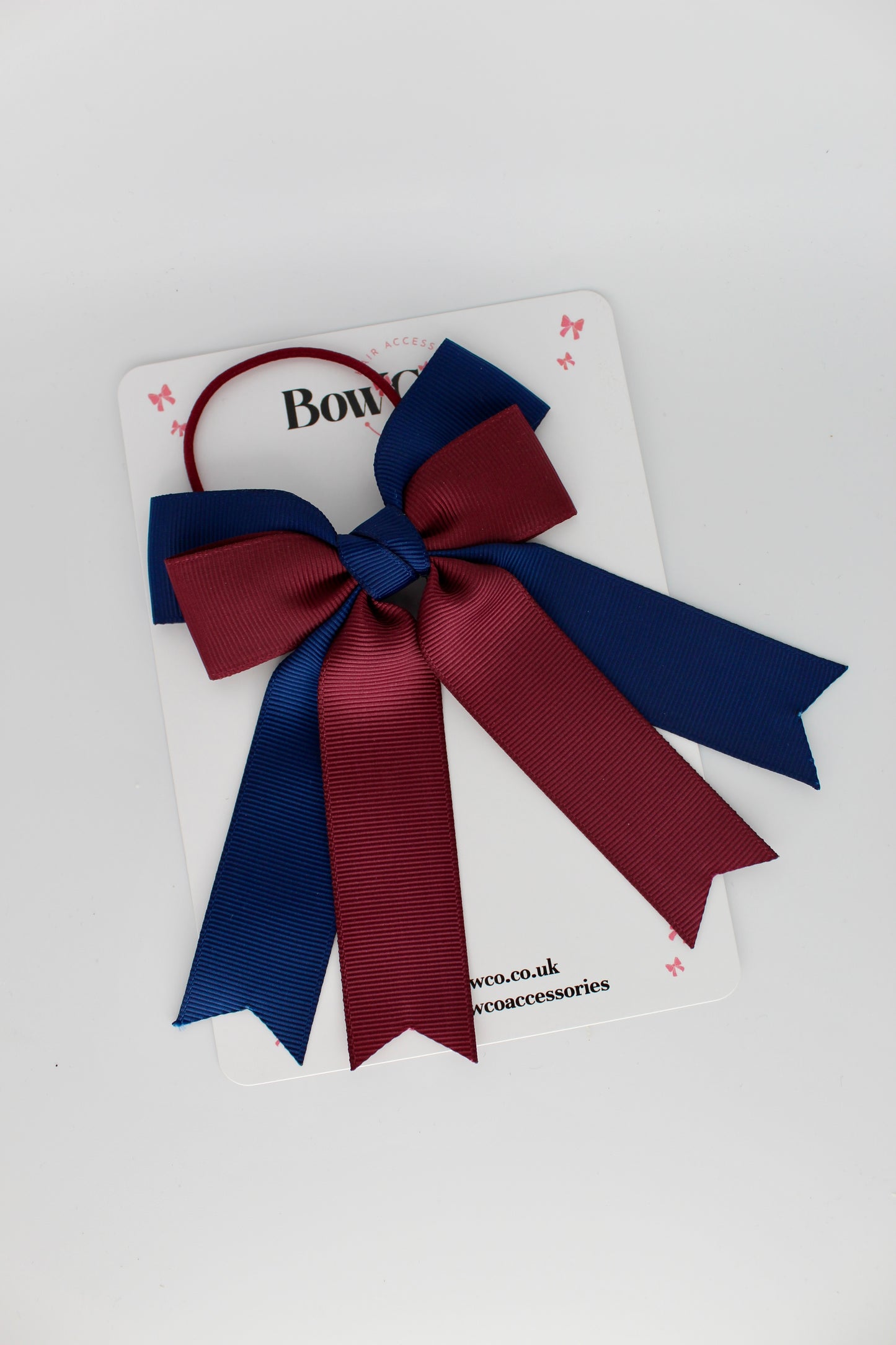 Double Ribbon Tail – Elastic - Navy Blue and Burgundy
