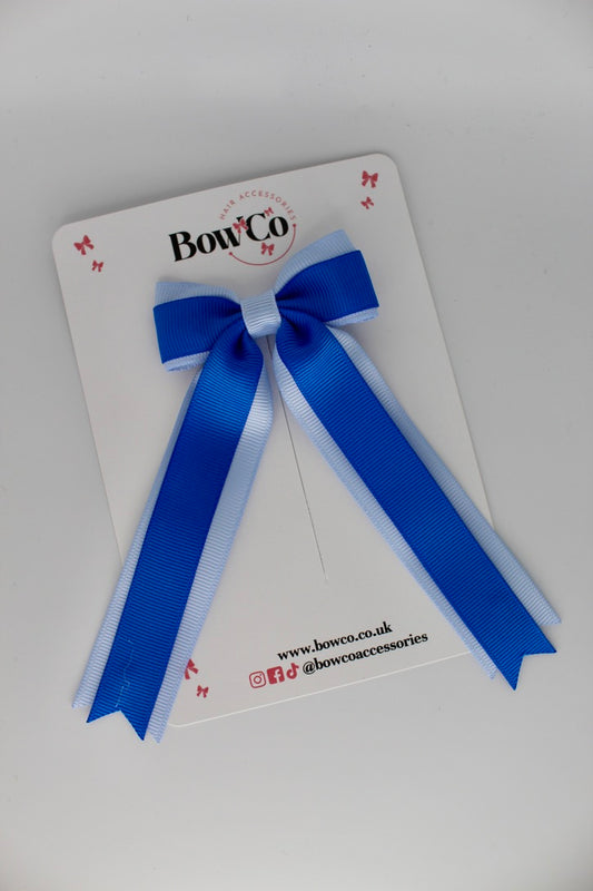Tuxedo Tails School Hair Bow – Clip - Royal Blue and Bluebell