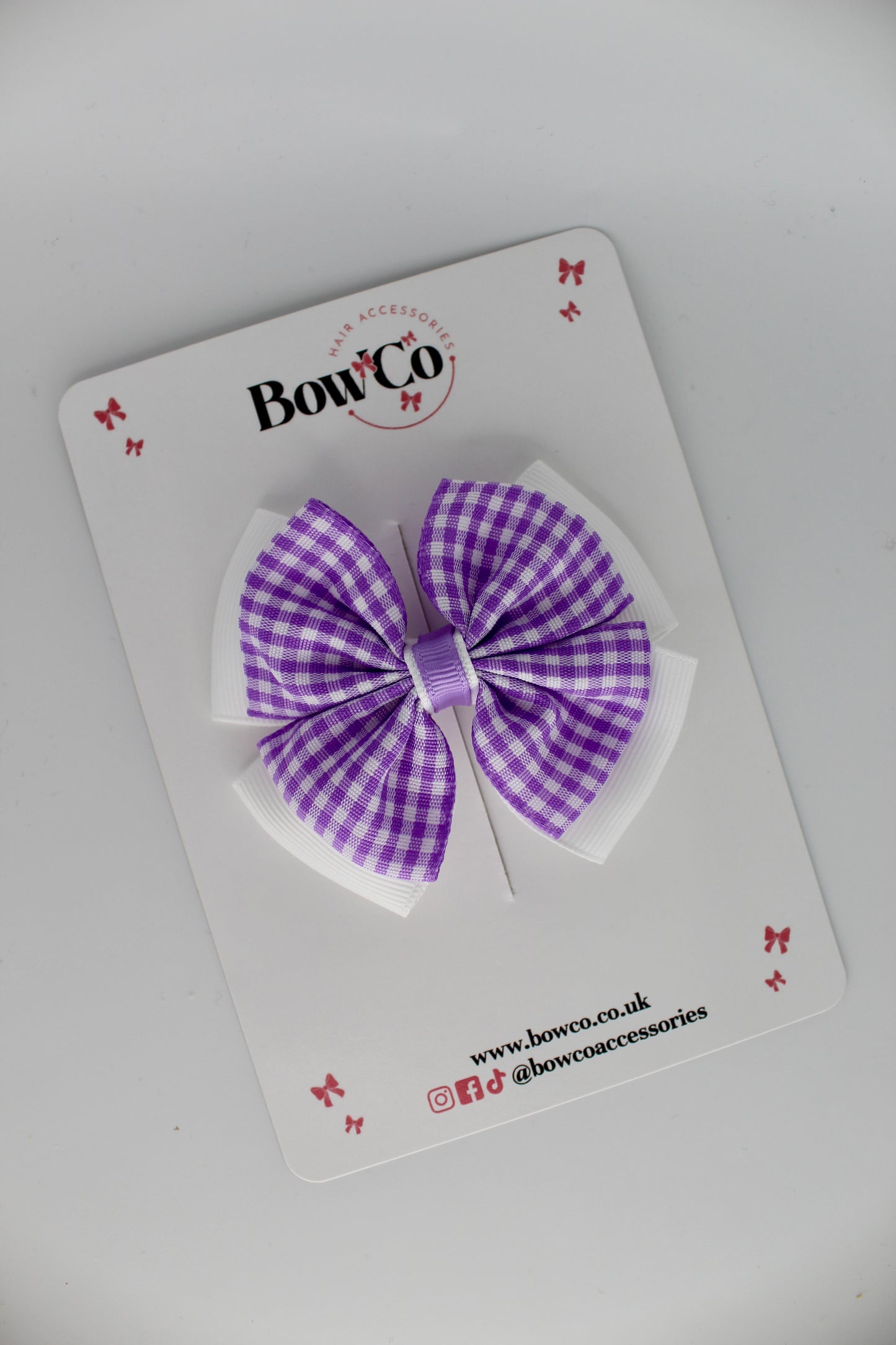 Layer Edge Bow - Lilac Gingham - Clip