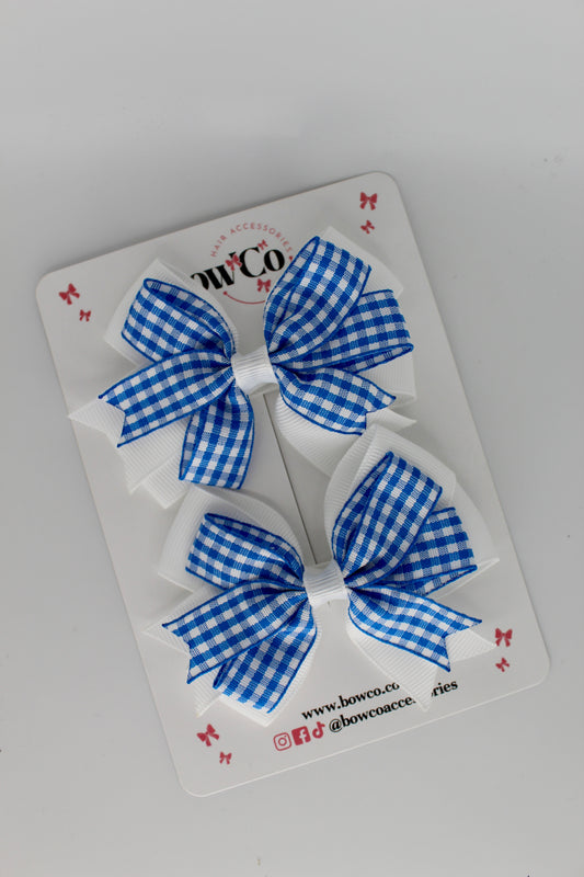 Double Tail Bow Set - Royal Blue Gingham - Clip