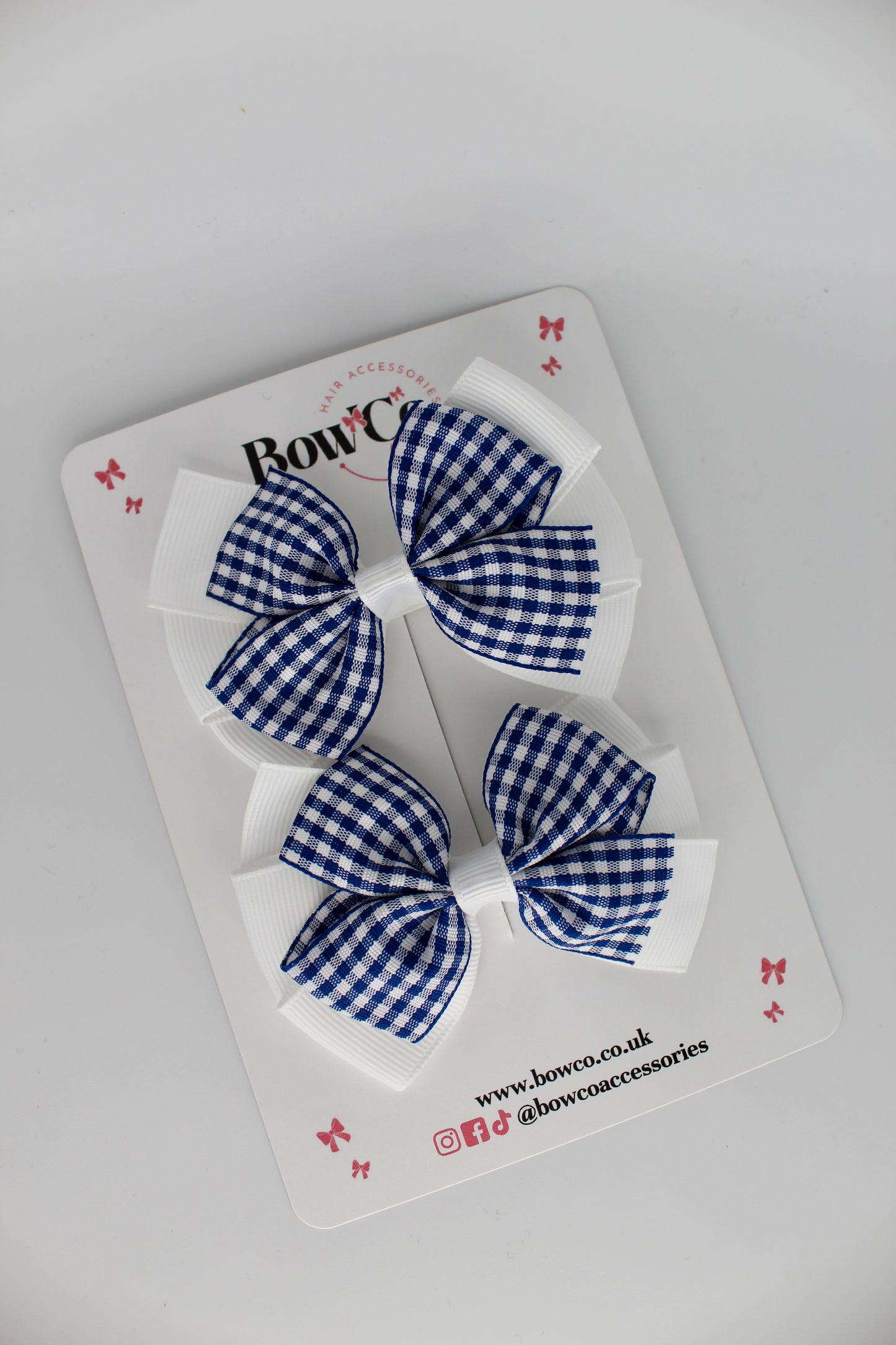 Pinwheel Bow Set - Navy Gingham - Clip