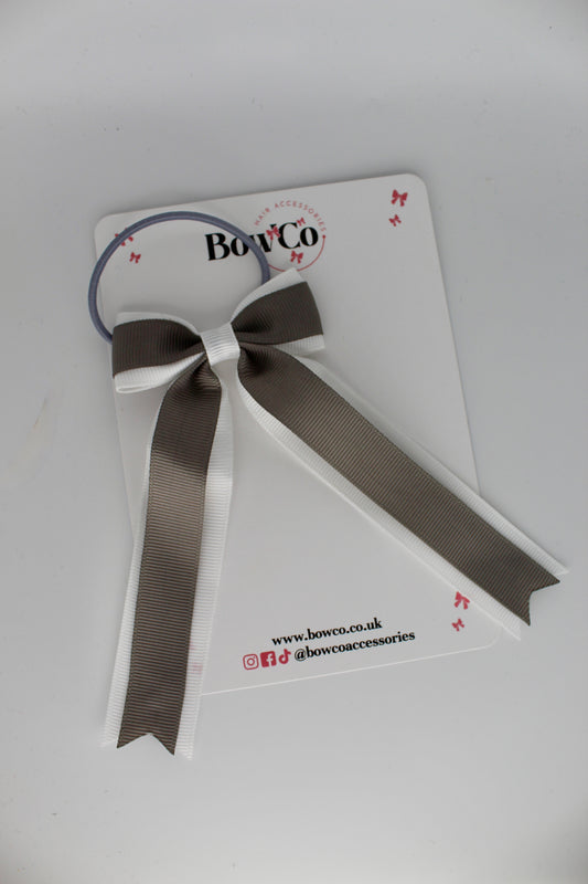 Tuxedo Tails Bow - Elastic - Metal Grey and White
