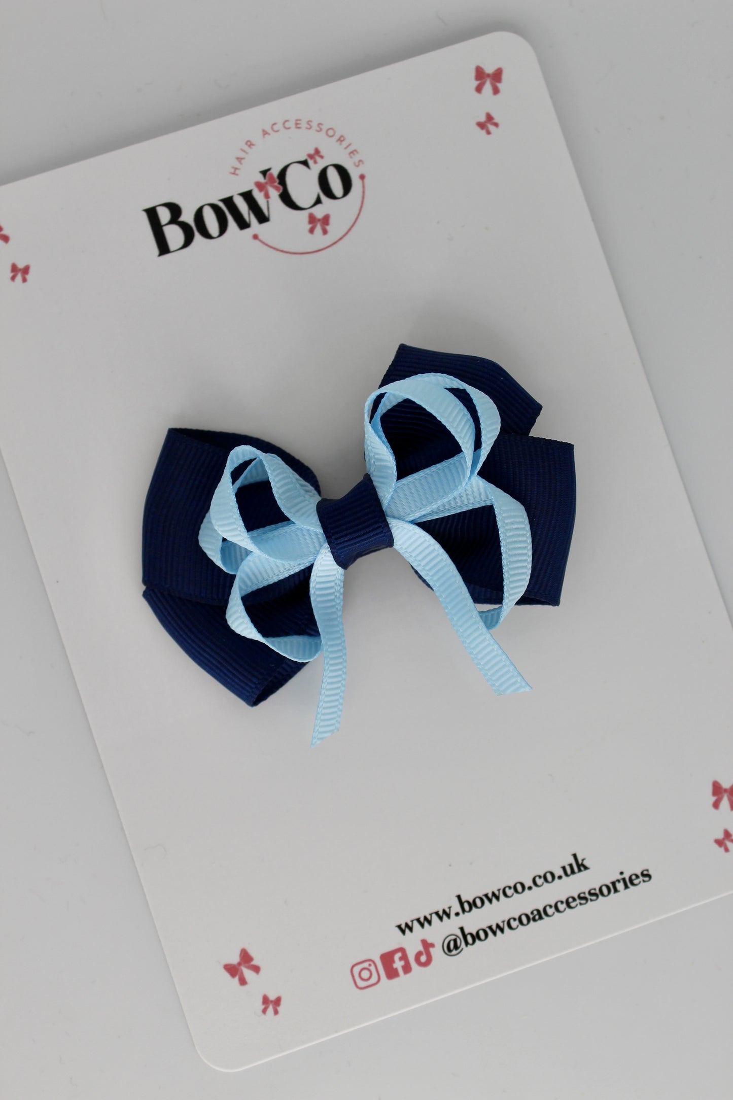 Navy Blue and Blue Topaz - Double Bow - Clip
