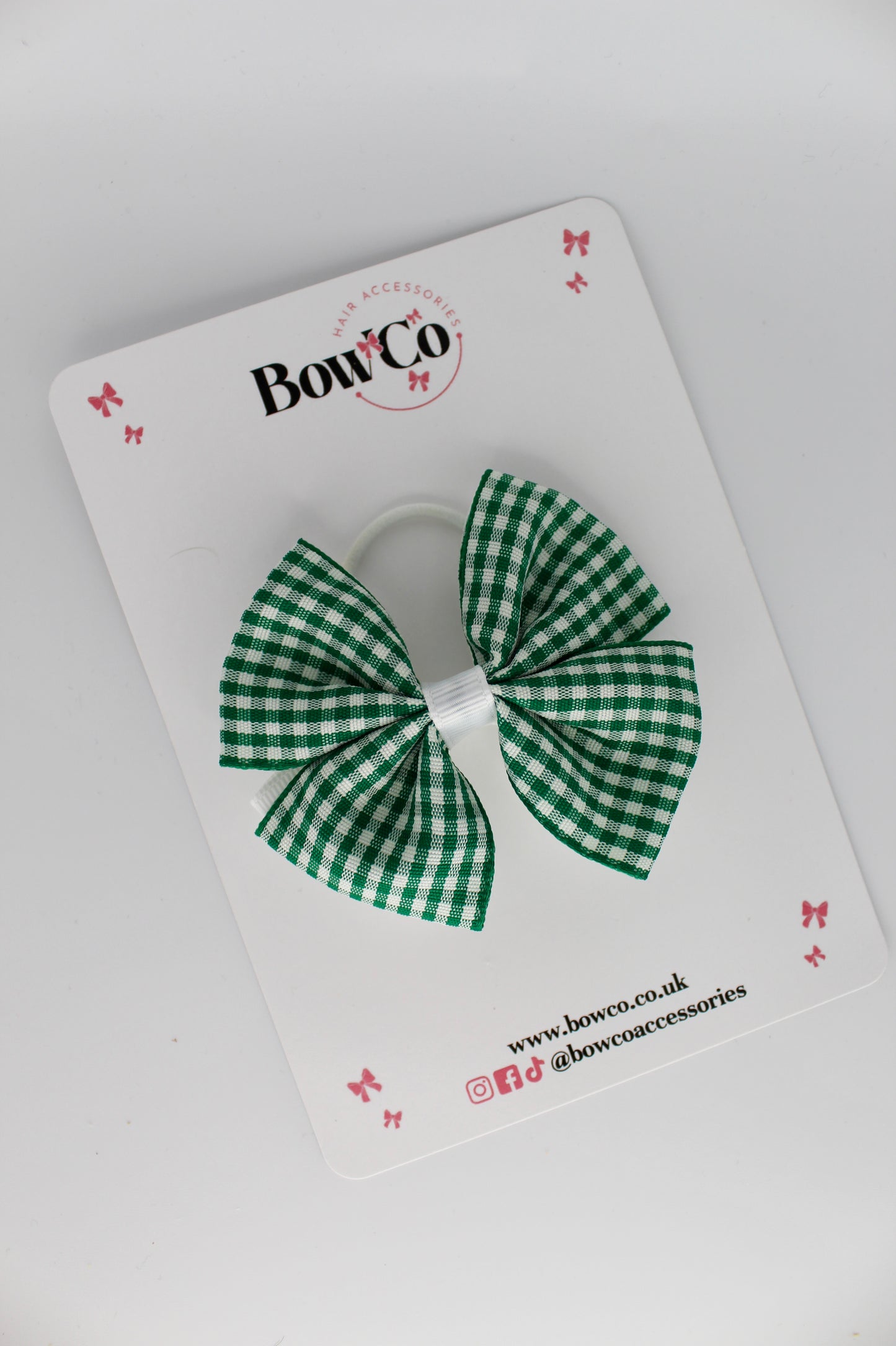 Double Layer Bow - Green Gingham - Elastic