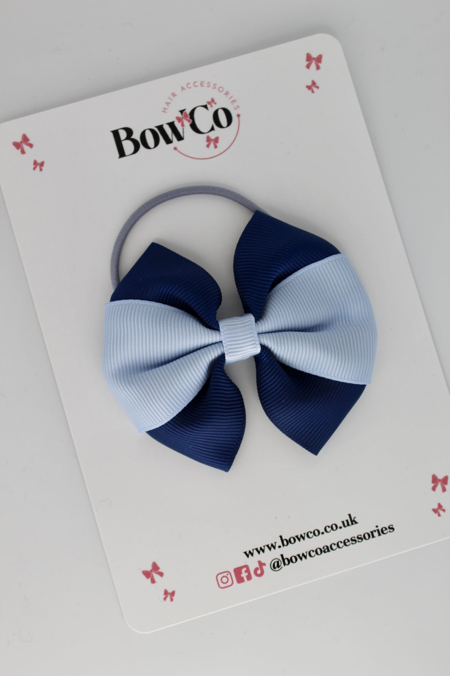 Navy and Bluebell - Round Tuxedo Bow - Elastic