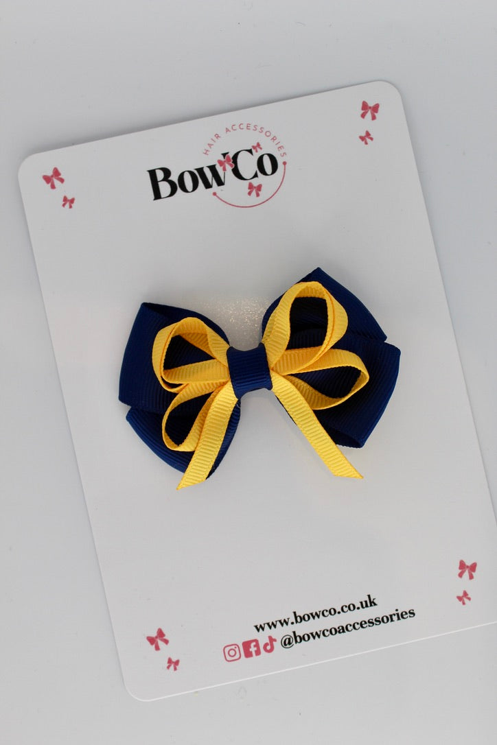 Navy Blue and Yellow Gold - Double Bow - Clip
