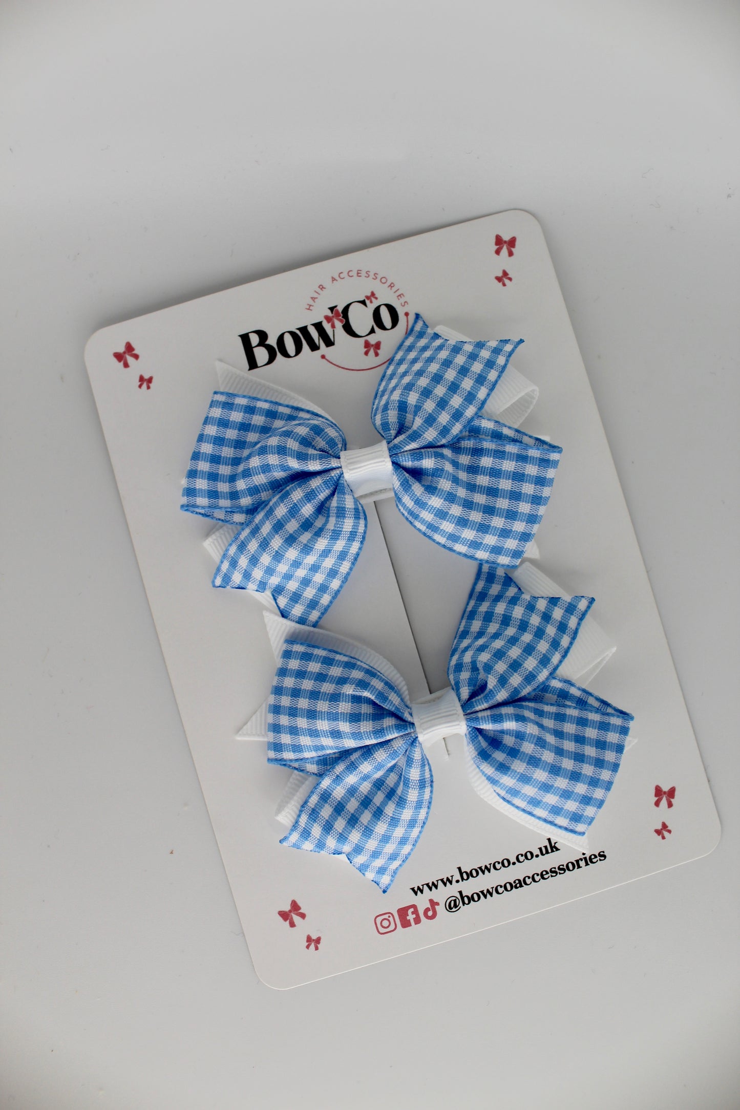 Layer Tail Bow Set - Light Blue Gingham - Clip