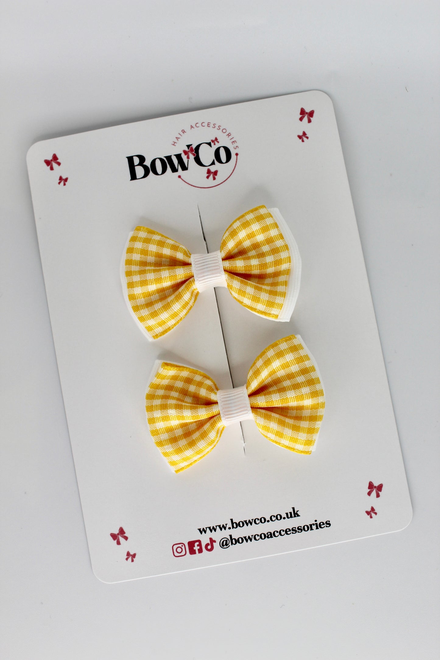 Double Lapel Bow Set - Yellow Gingham - Clip