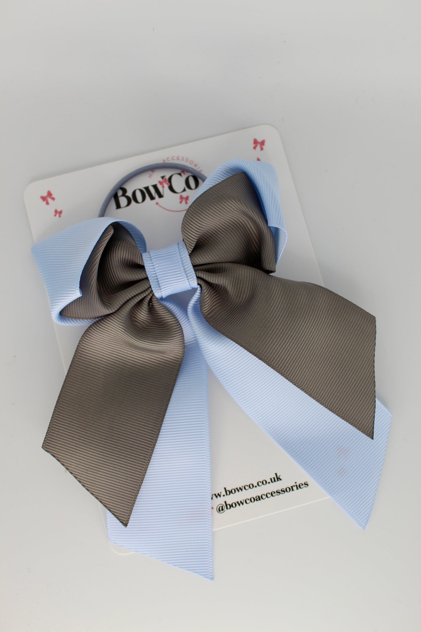 Layer Loop Tail Hair Bow - Elastic - Bluebell and Grey