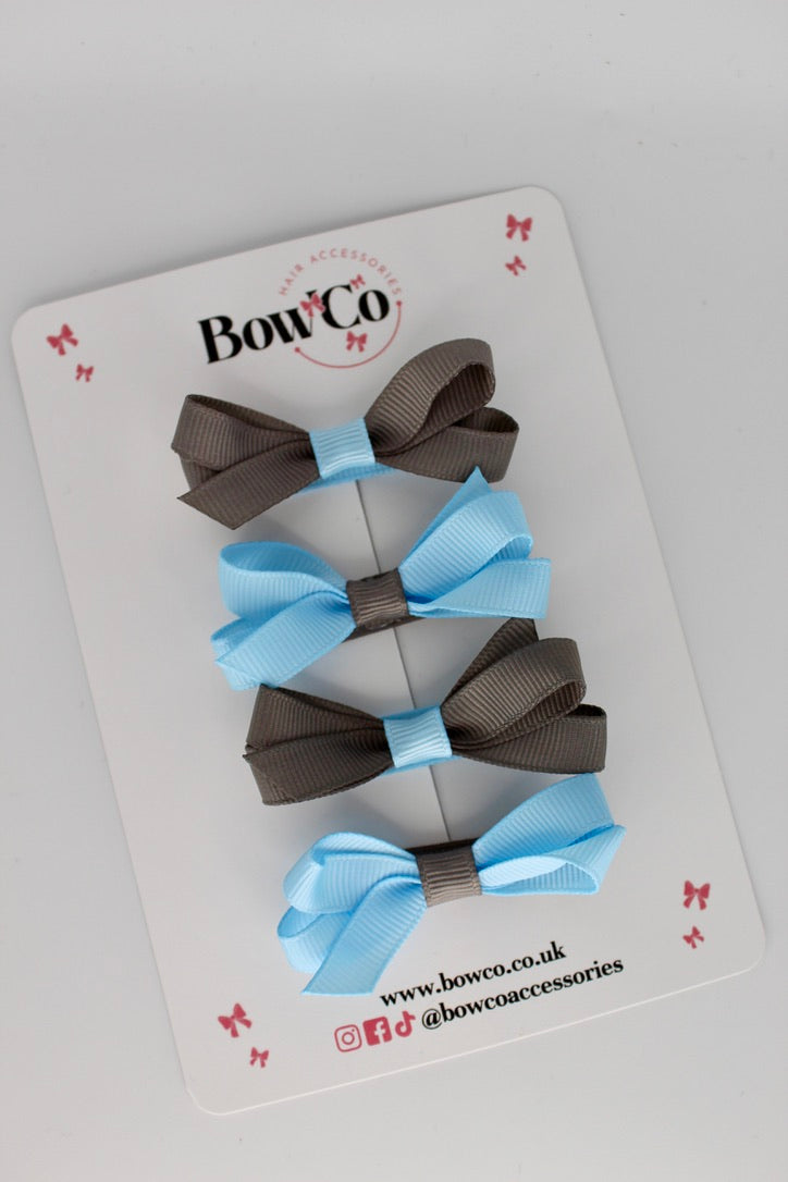 Ballerina Bows - Set of 4 - Clip - Blue Topaz and Metal Grey