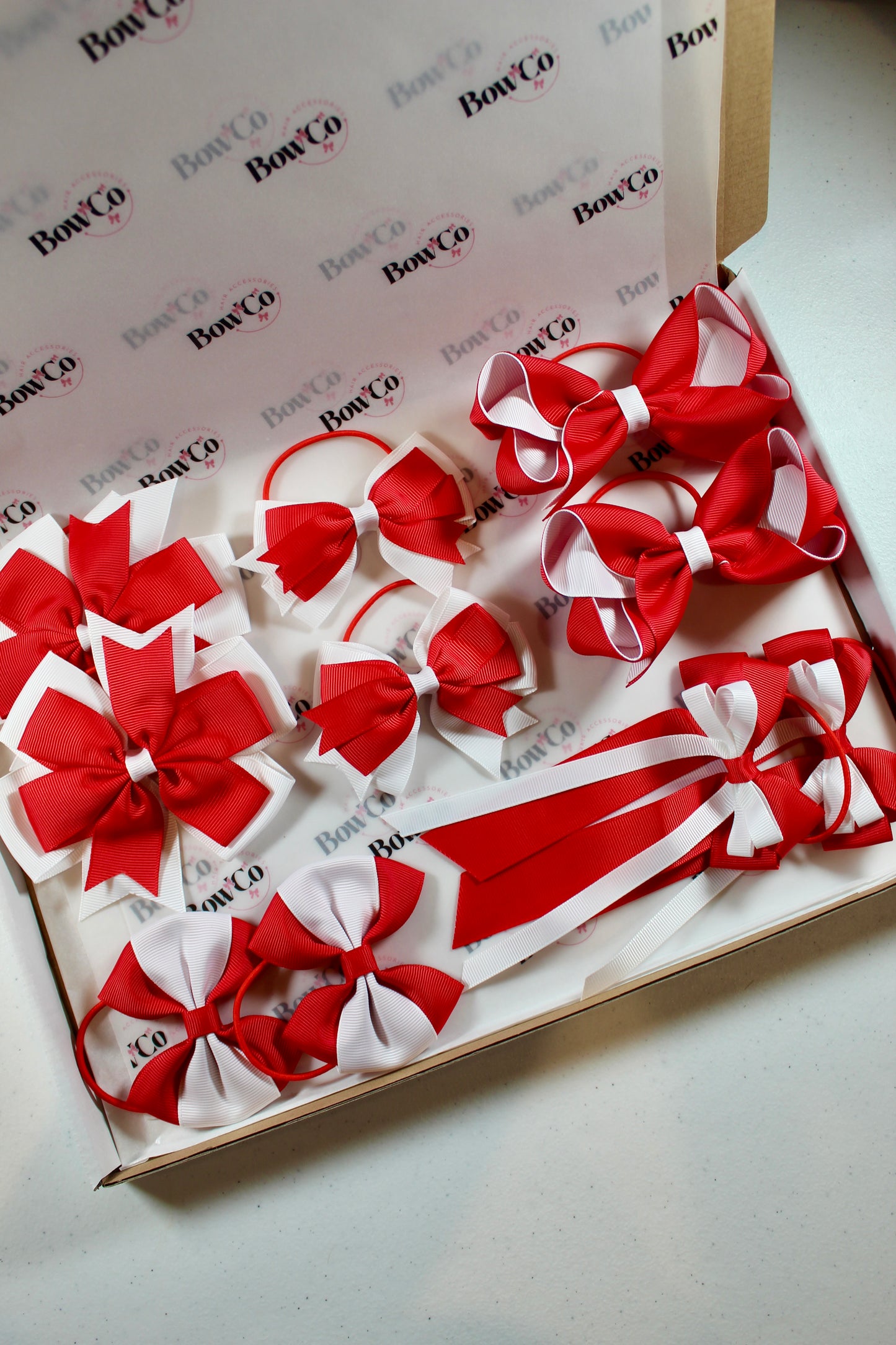 Red & White School Bow Bundle (Medium/Large) - Elastic