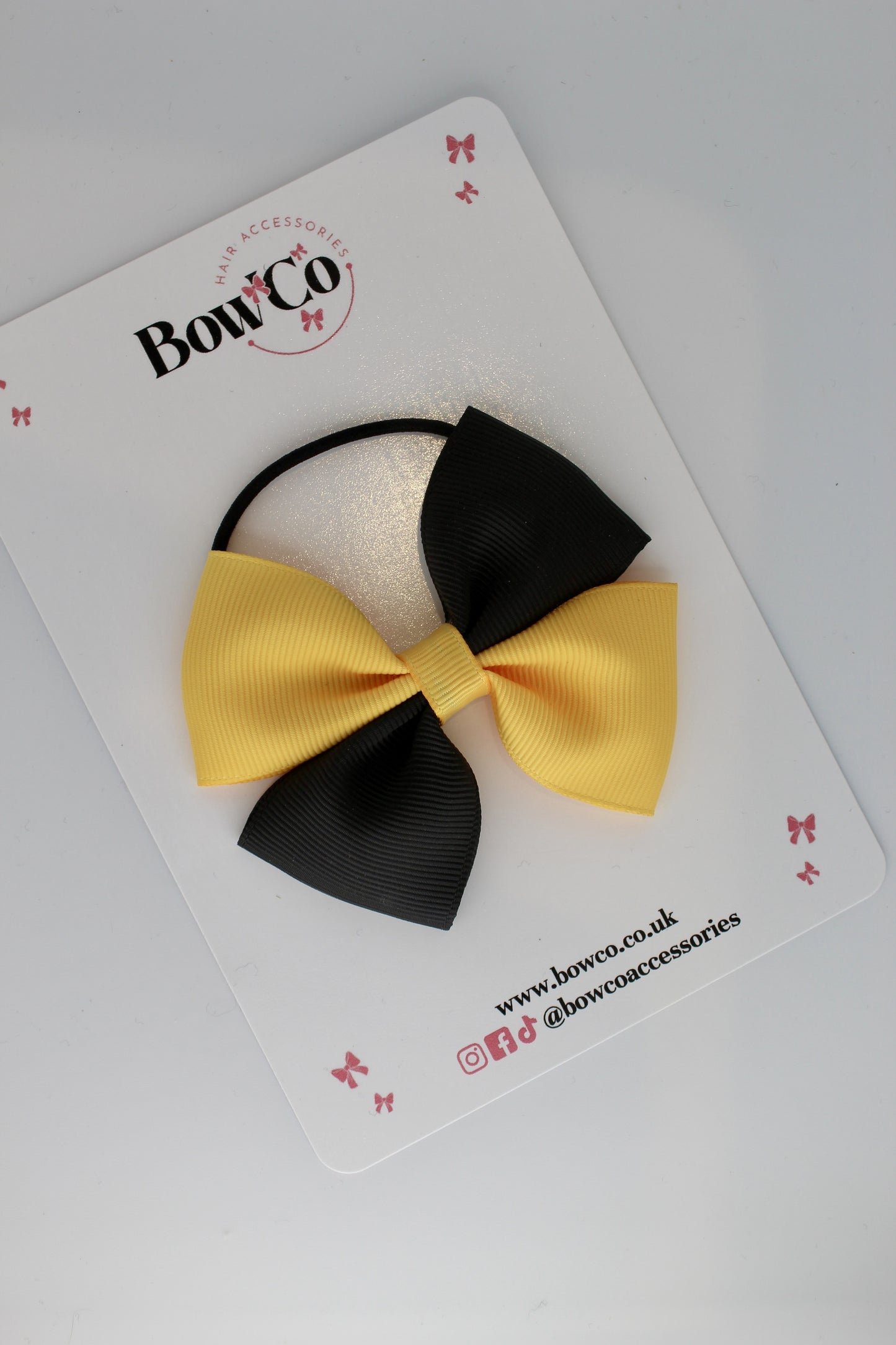 3 Inch Twist Bow - Elastic - Black and Yellow Gold