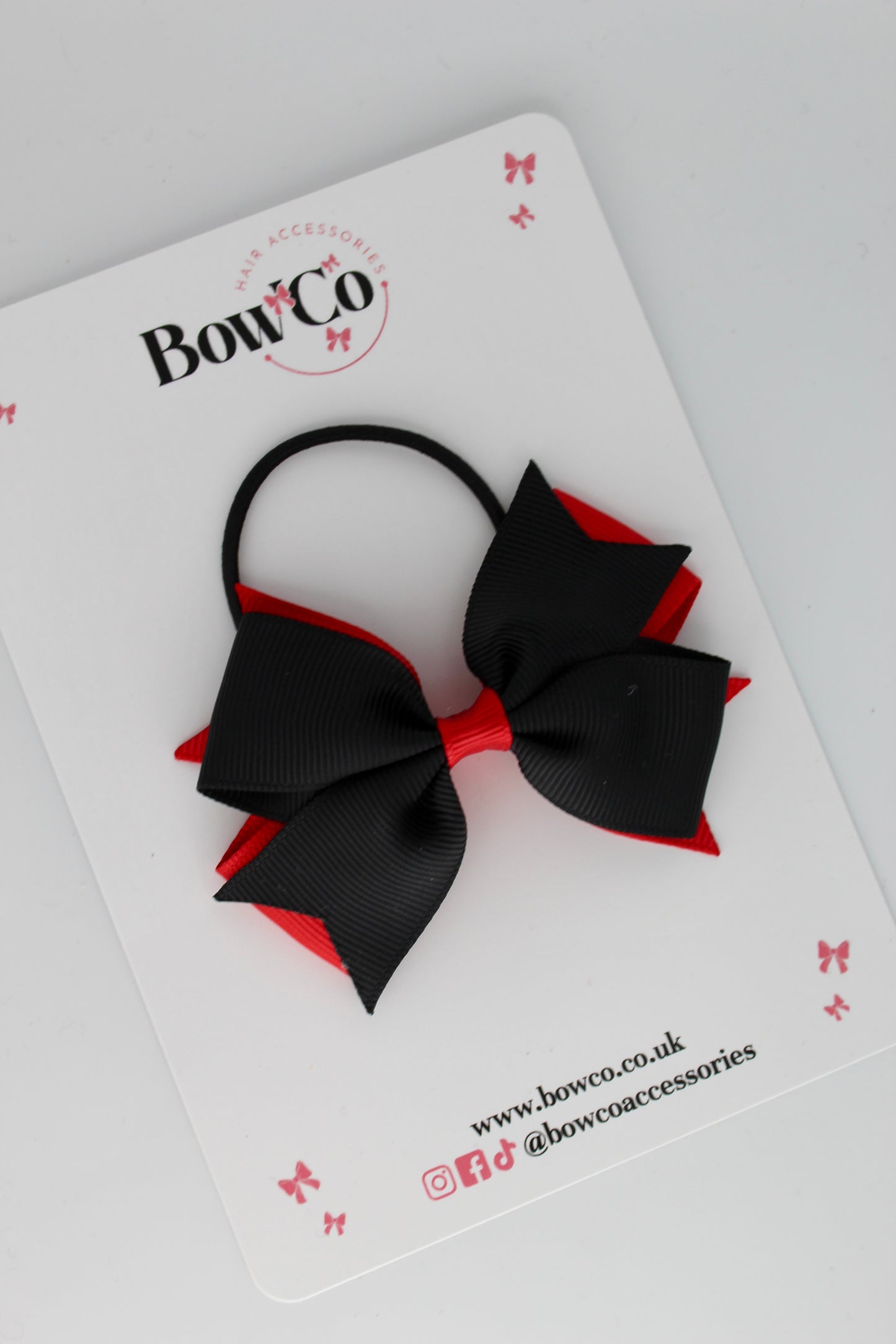 Red and Black - Layer Tail Bow - Elastic