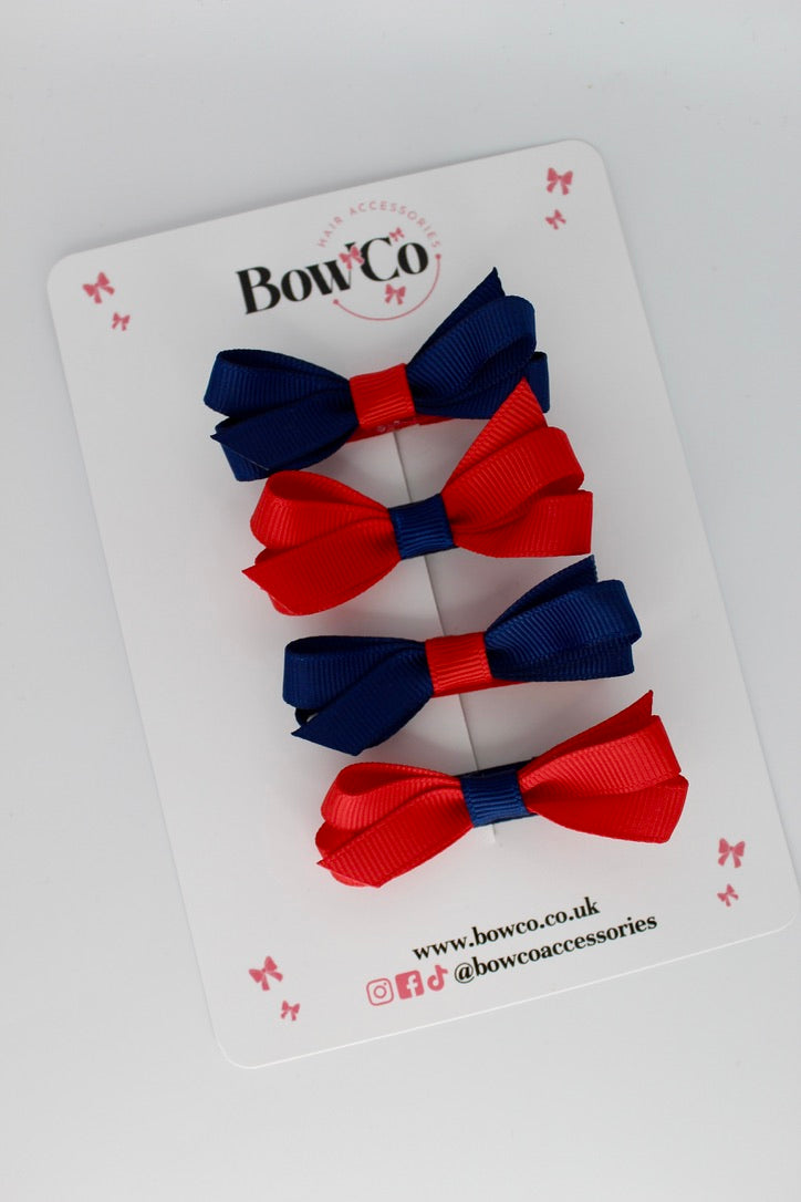 Ballerina Bows - Set of 4 - Clip - Red and Navy Blue