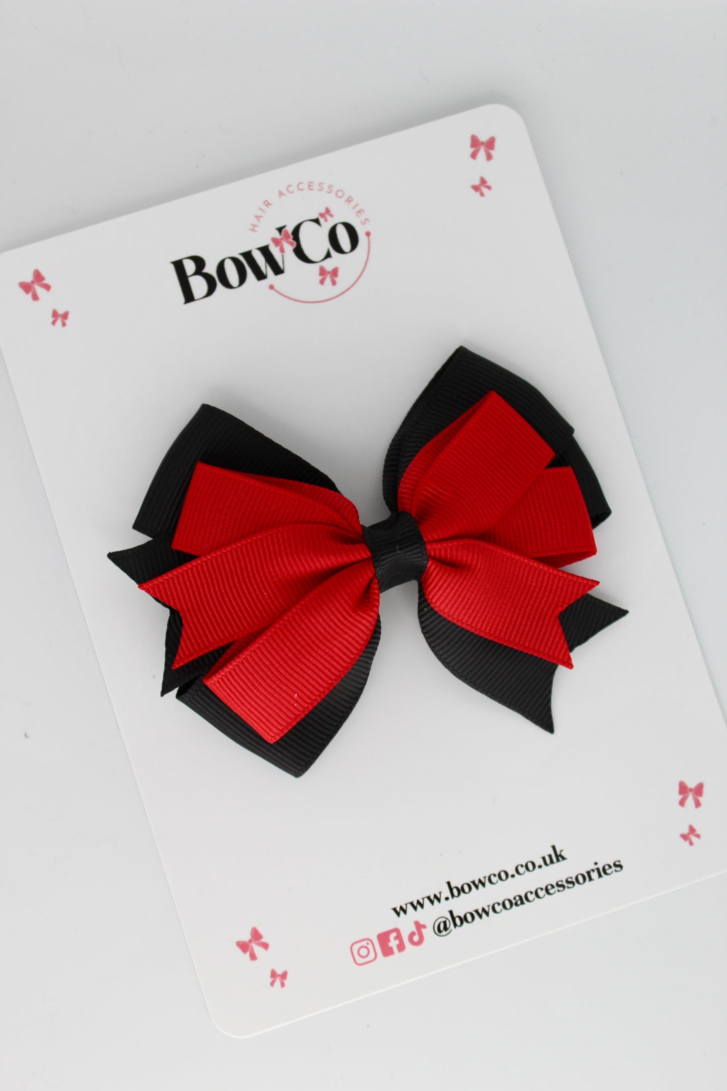 Red and Black - Double Tail Bow - Clip