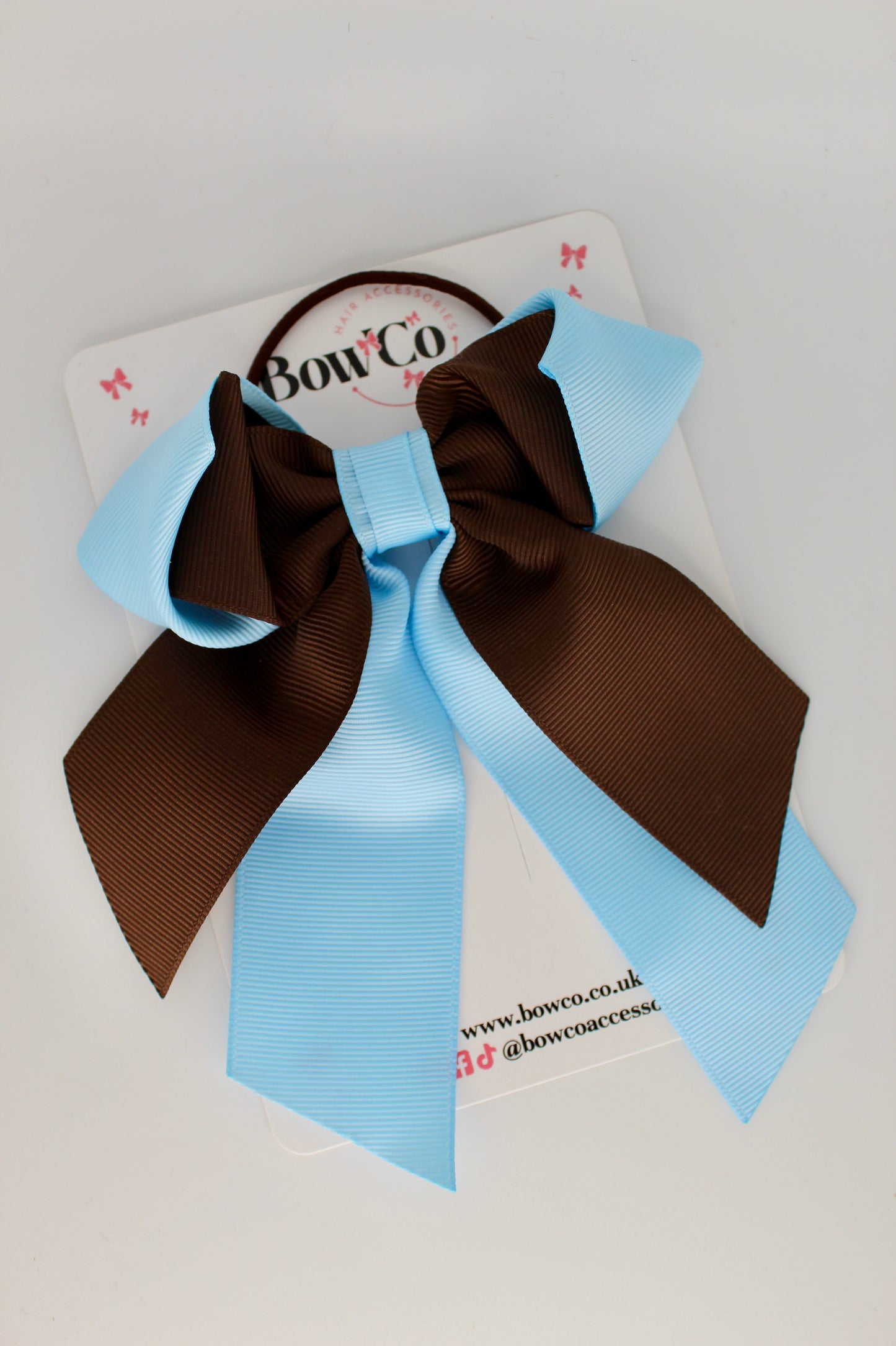 Layer Loop Tail Hair Bow - Elastic - Blue Topaz and Brown