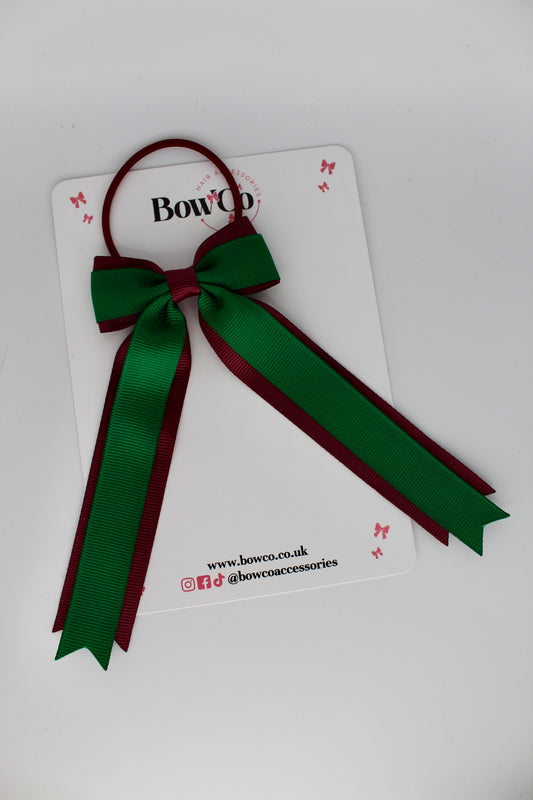 Tuxedo Tails Bow - Elastic - Forest Green and Burgundy