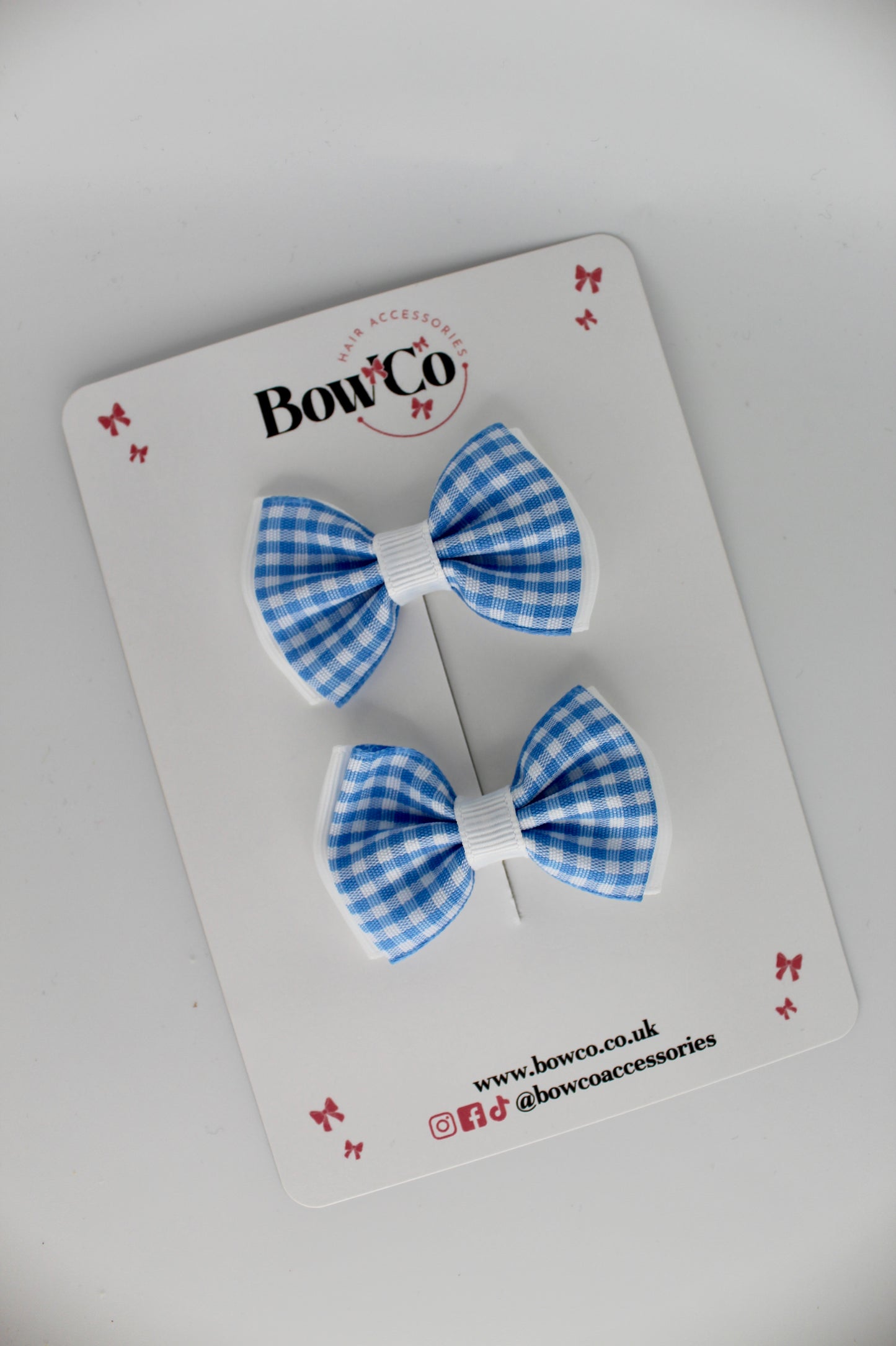 Double Lapel Bow Set - Light Blue Gingham - Clip