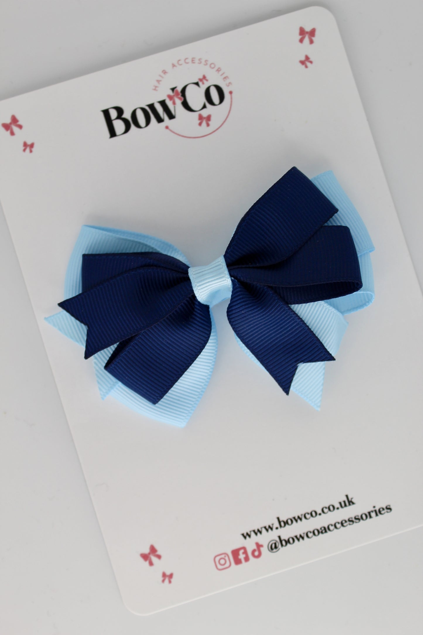 Navy Blue and Blue Topaz - Double Tail Bow - Clip