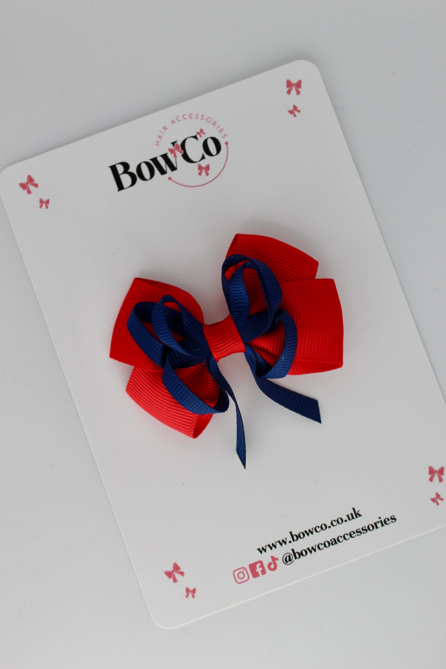 Red and Navy Blue - Double Bow - Clip