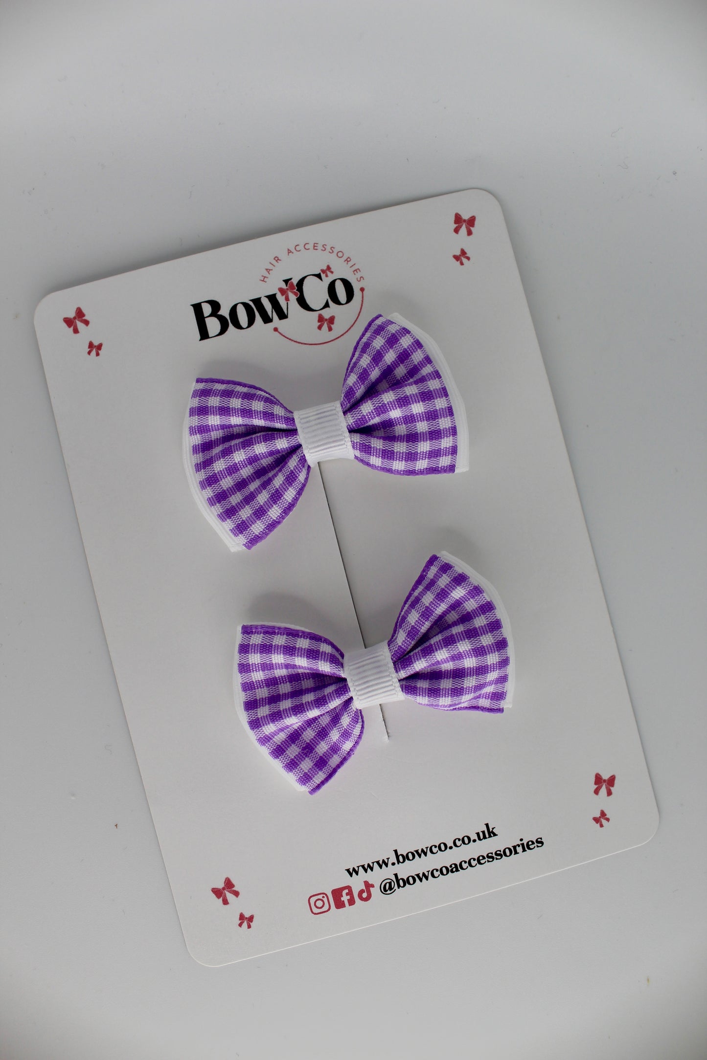 Double Lapel Bow Set - Lilac Gingham