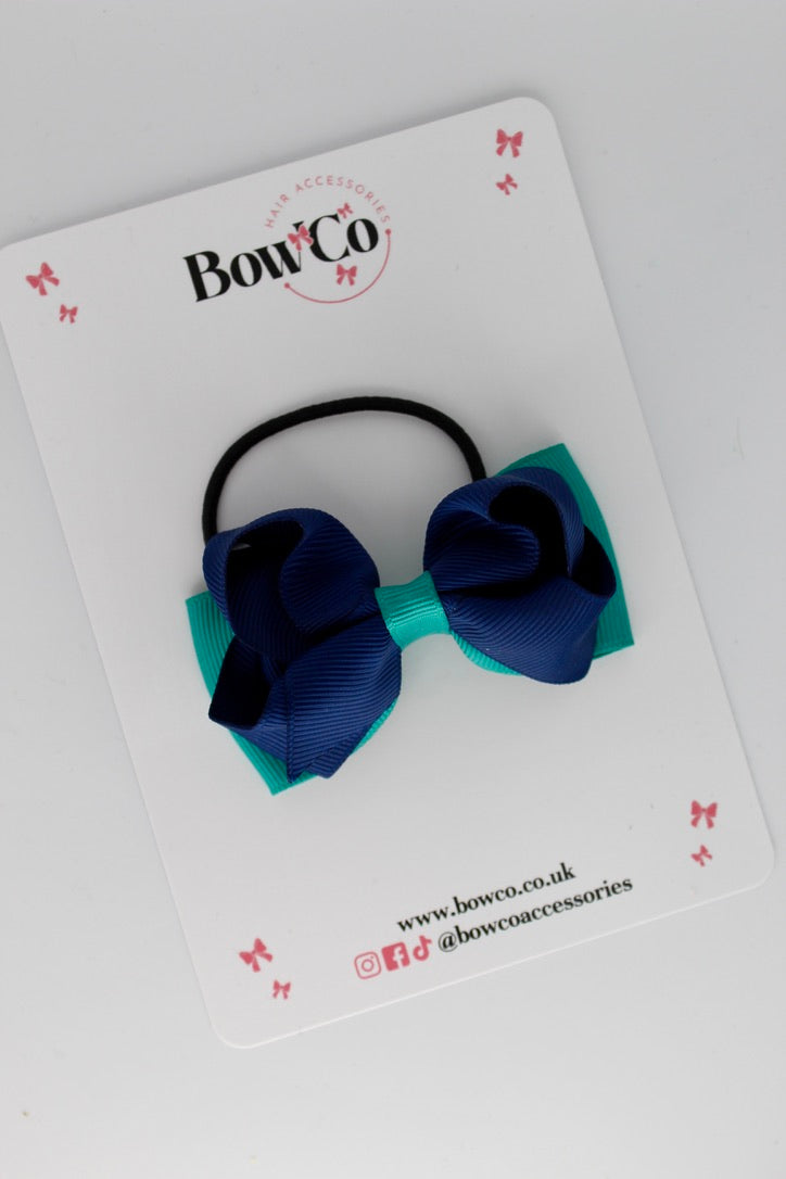 Jade Green and Navy Blue - Ruffle Bow - Elastic