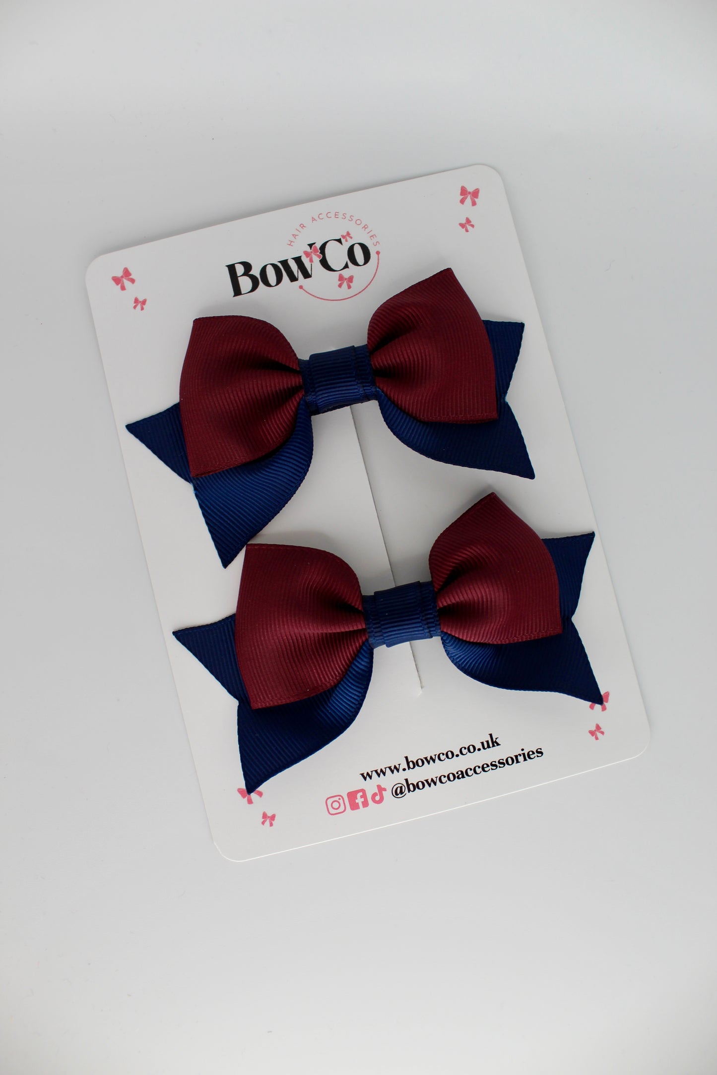 Double Knot Bow Tail Set - Clip - Navy Blue and Burgundy