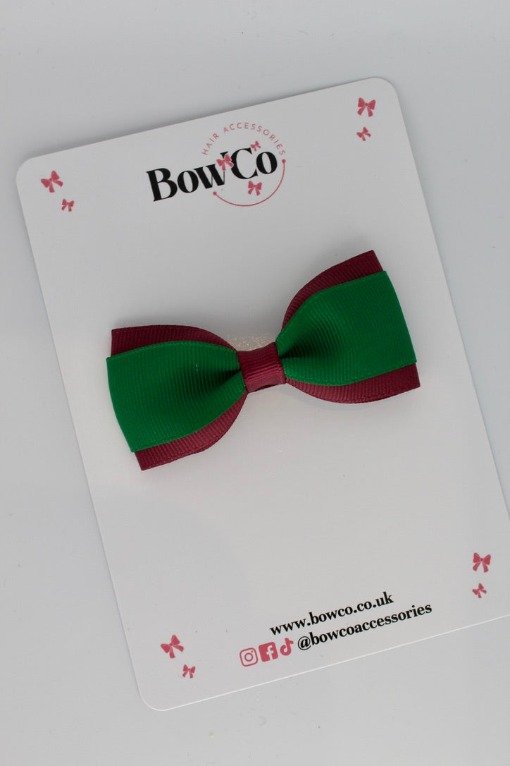 Forest Green and Burgundy - Tuxedo Bow - Clip
