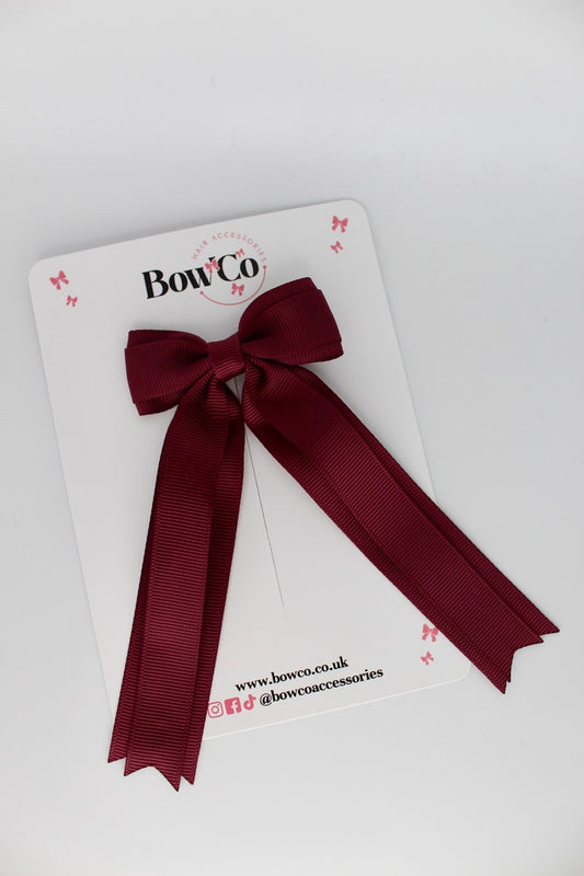 Tuxedo Tails School Hair Bow – Clip - Burgundy