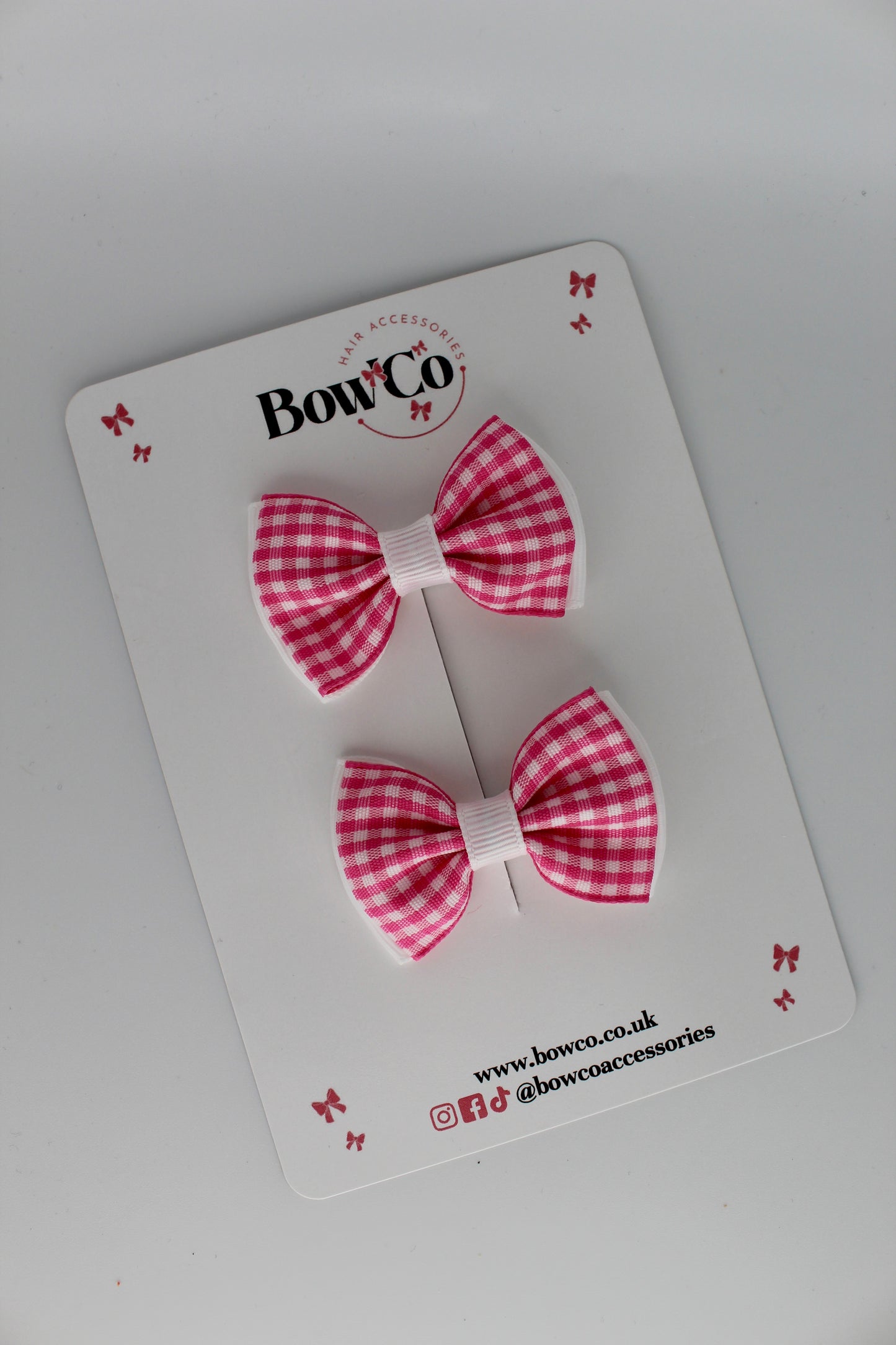 Double Lapel Bow Set - Pink Gingham - Clip