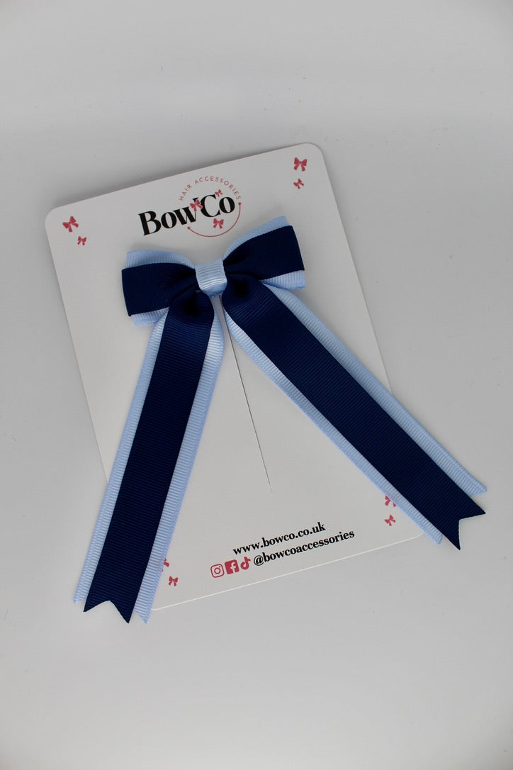 Tuxedo Tails School Hair Bow – Clip - Navy and Bluebell