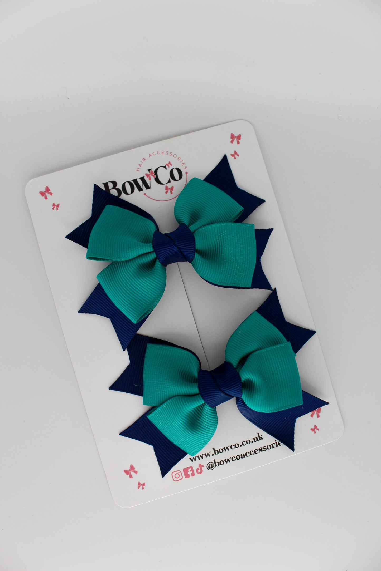 Knot Bow Set - Clip - Jade Green and Navy Blue