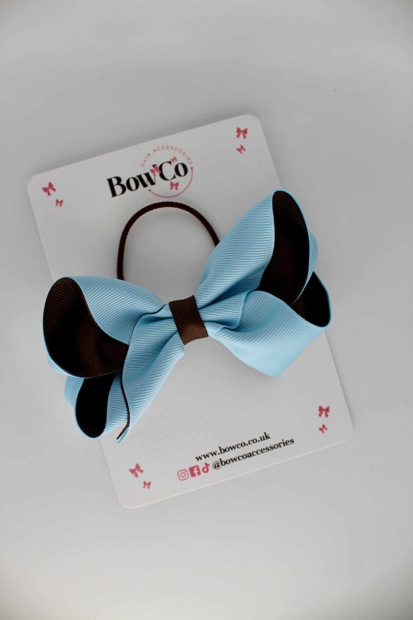 4 Inch Loop Bow - Elastic - Blue Topaz and Brown