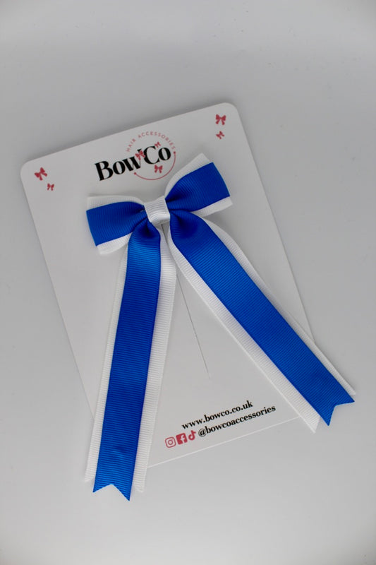 Tuxedo Tails School Hair Bow – Clip - Royal Blue and White