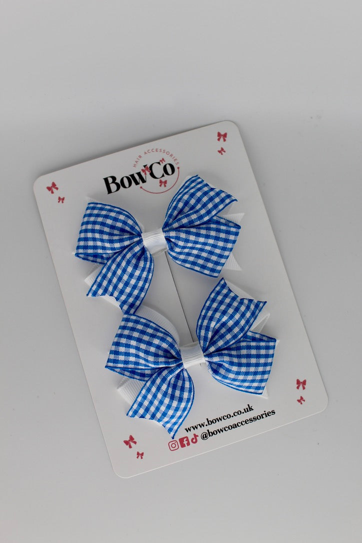 Layer Tail Bow Set - Royal Blue Gingham - Clip