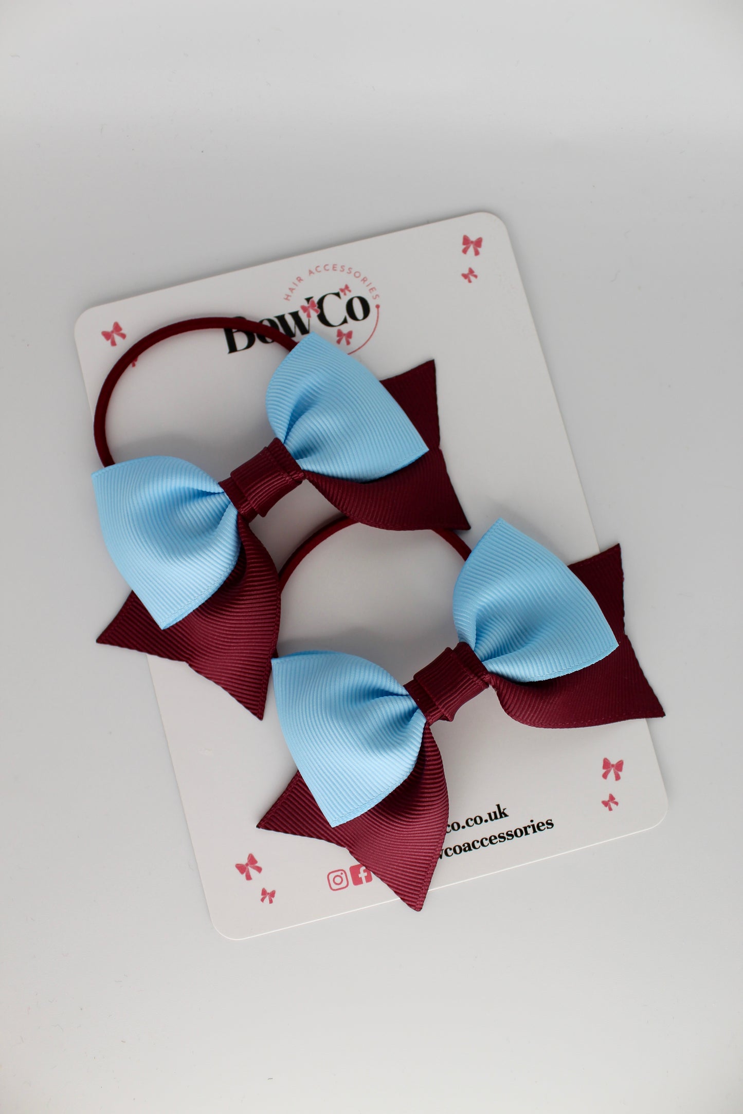 Double Knot Bow Tail Set - Elastic - Burgundy and Blue Topaz