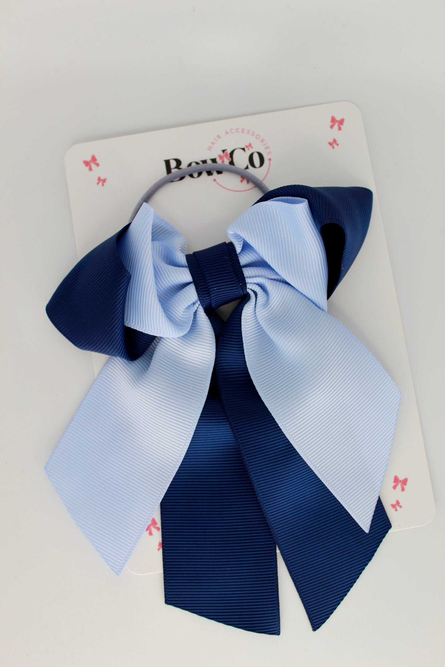 Layer Loop Tail Hair Bow - Elastic - Navy Blue and Bluebell
