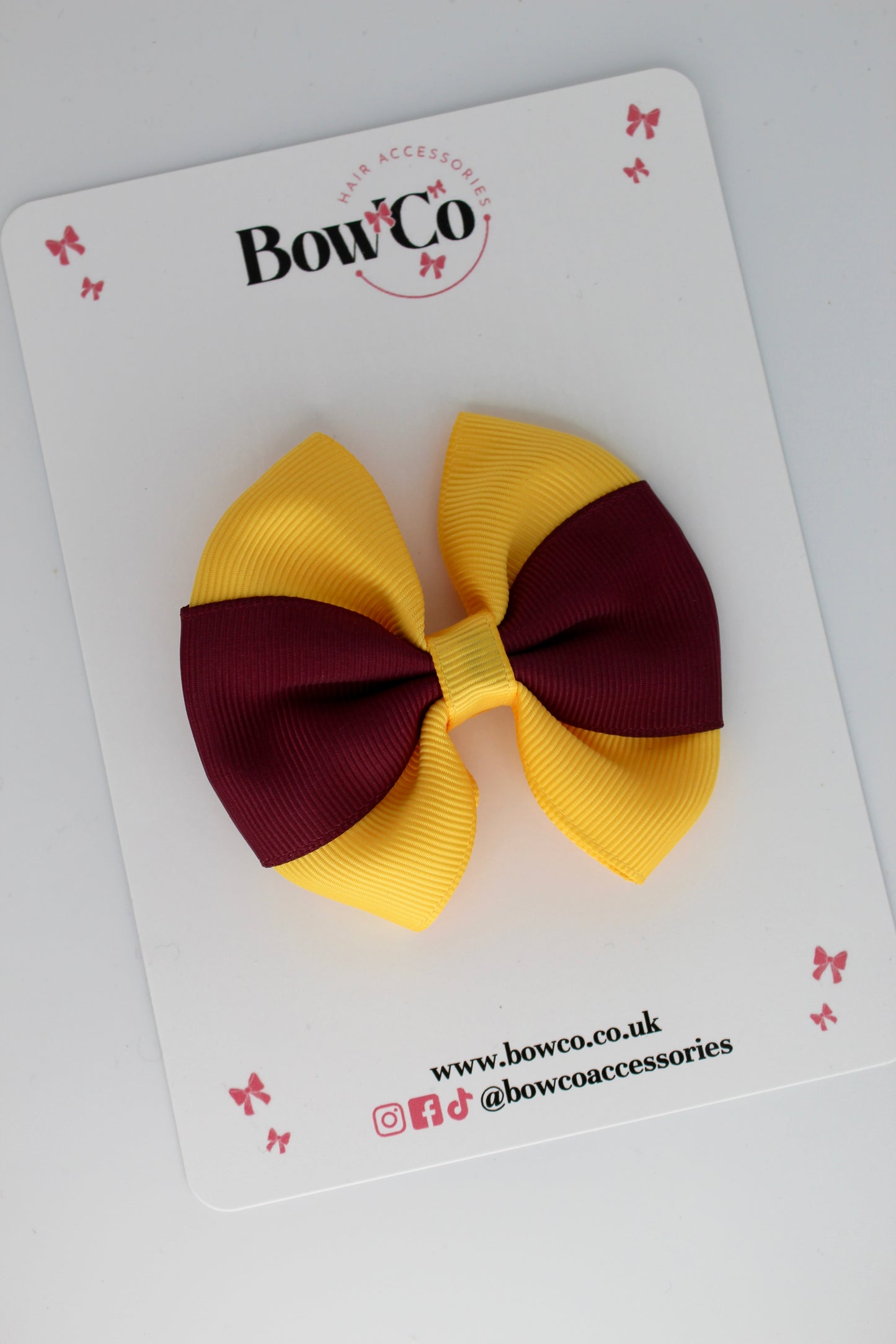 Burgundy and Yellow Gold - Round Tuxedo Bow - Clip