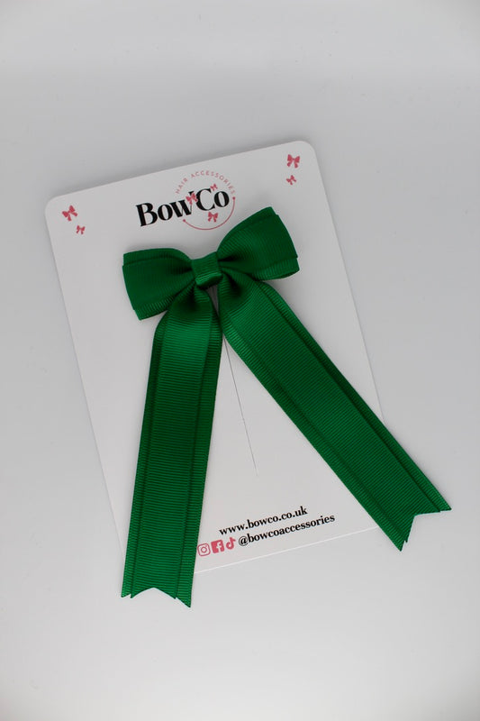 Tuxedo Tails School Hair Bow – Clip - Forest Green