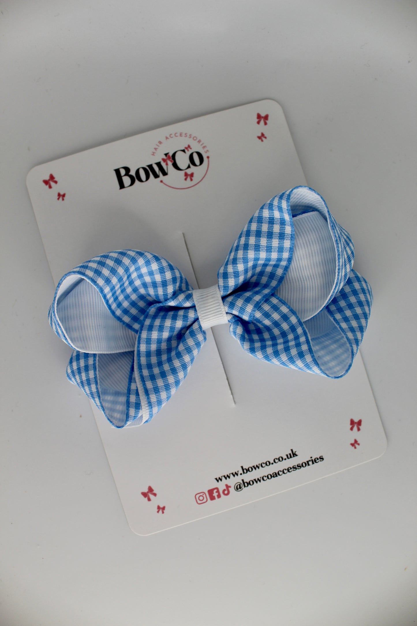 Loop Bow - Light Blue Gingham - Clip