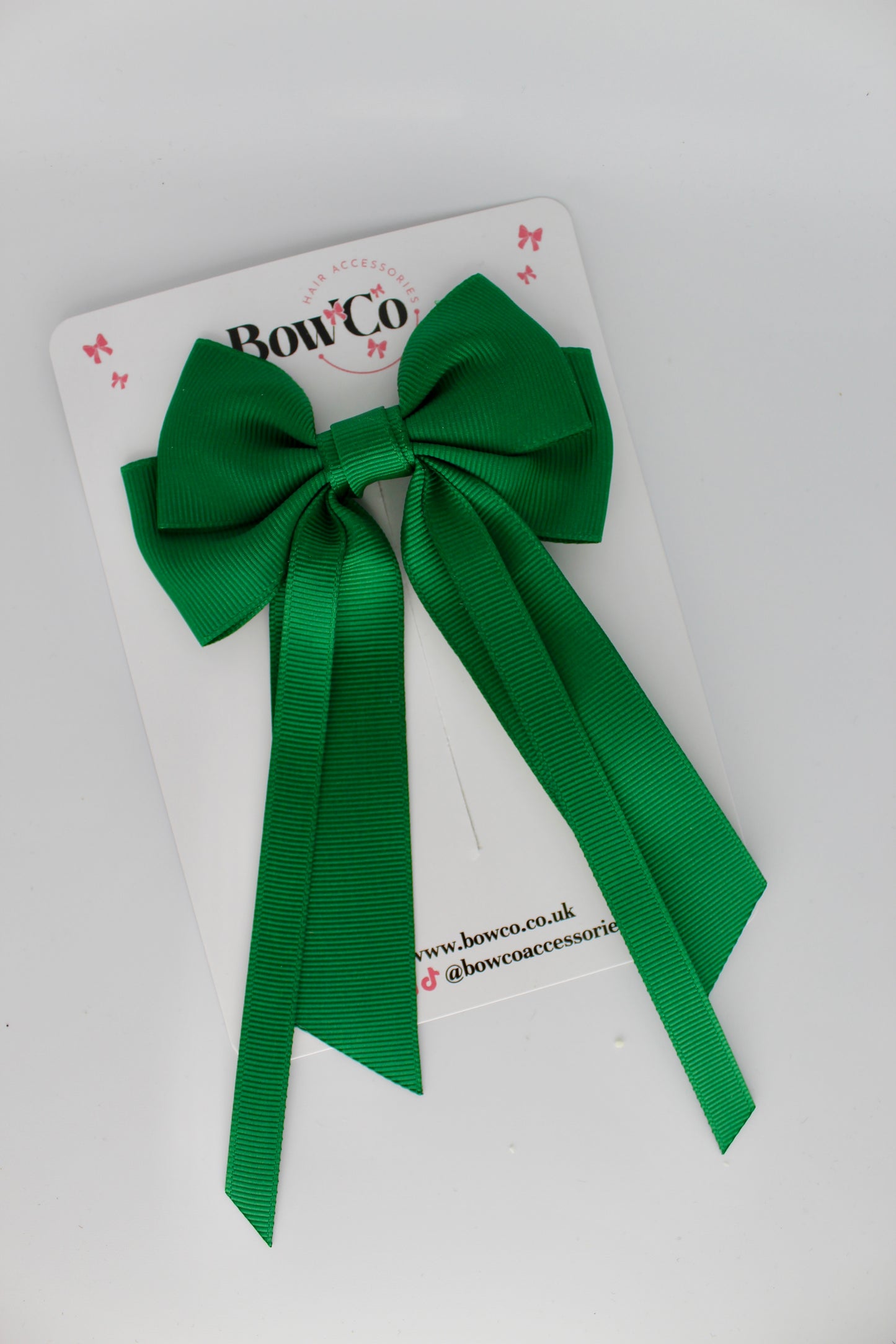 Streamer Tail Bow - Clip - Forest Green