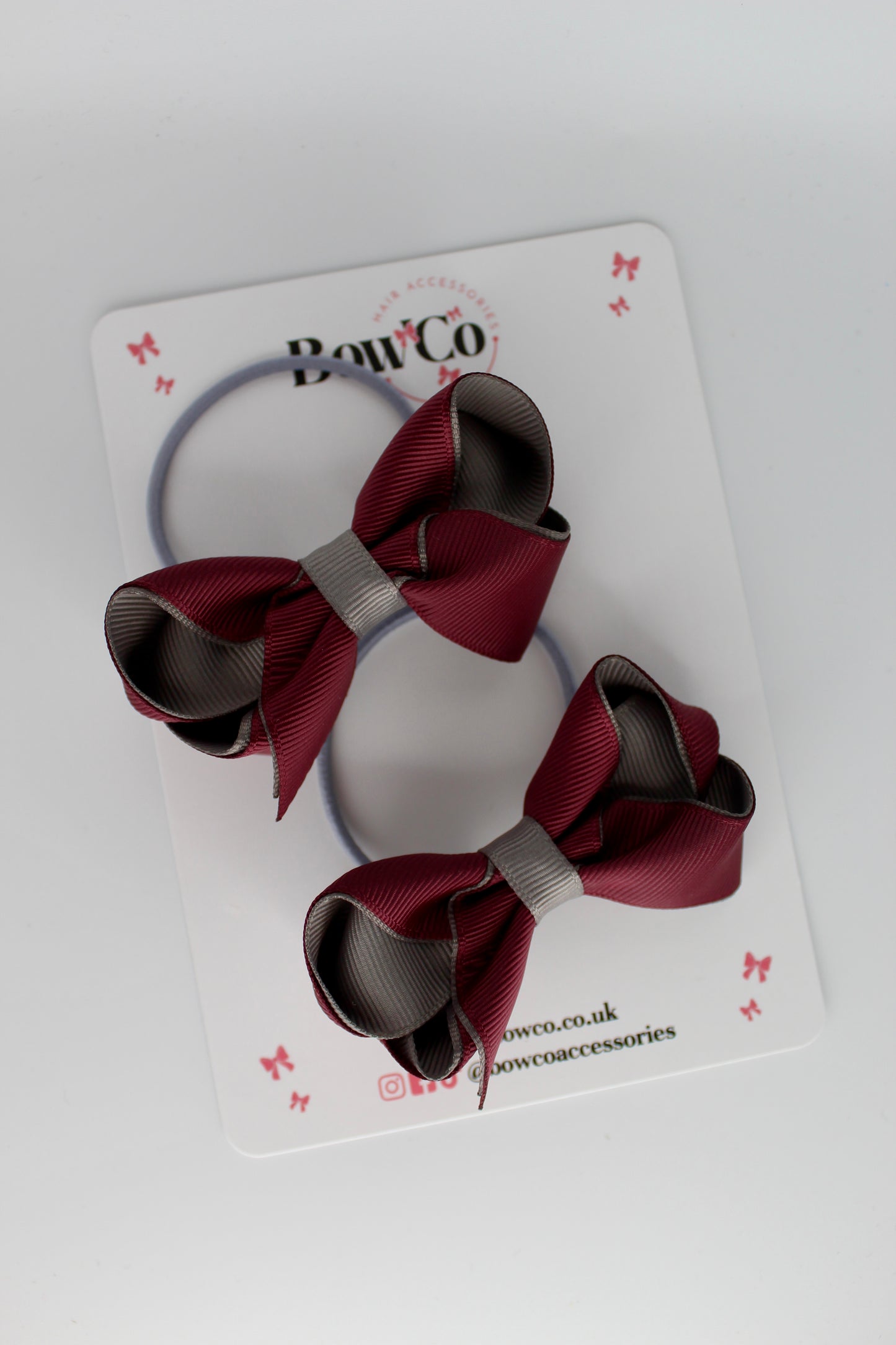 Loop Bow Set - Elastic - Burgundy and Metal Grey