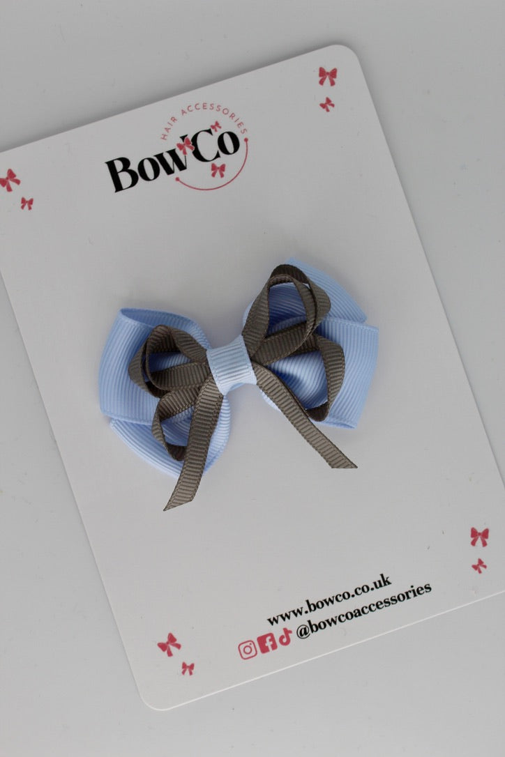 Bluebell and Metal Grey - Double Bow - Clip